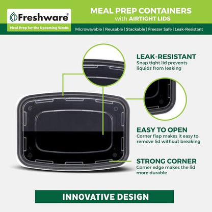 Freshware Meal Prep Containers - 50 Pack 1 Compartment Food Storage | BPA Free, Stackable, Microwave Safe (24 oz)