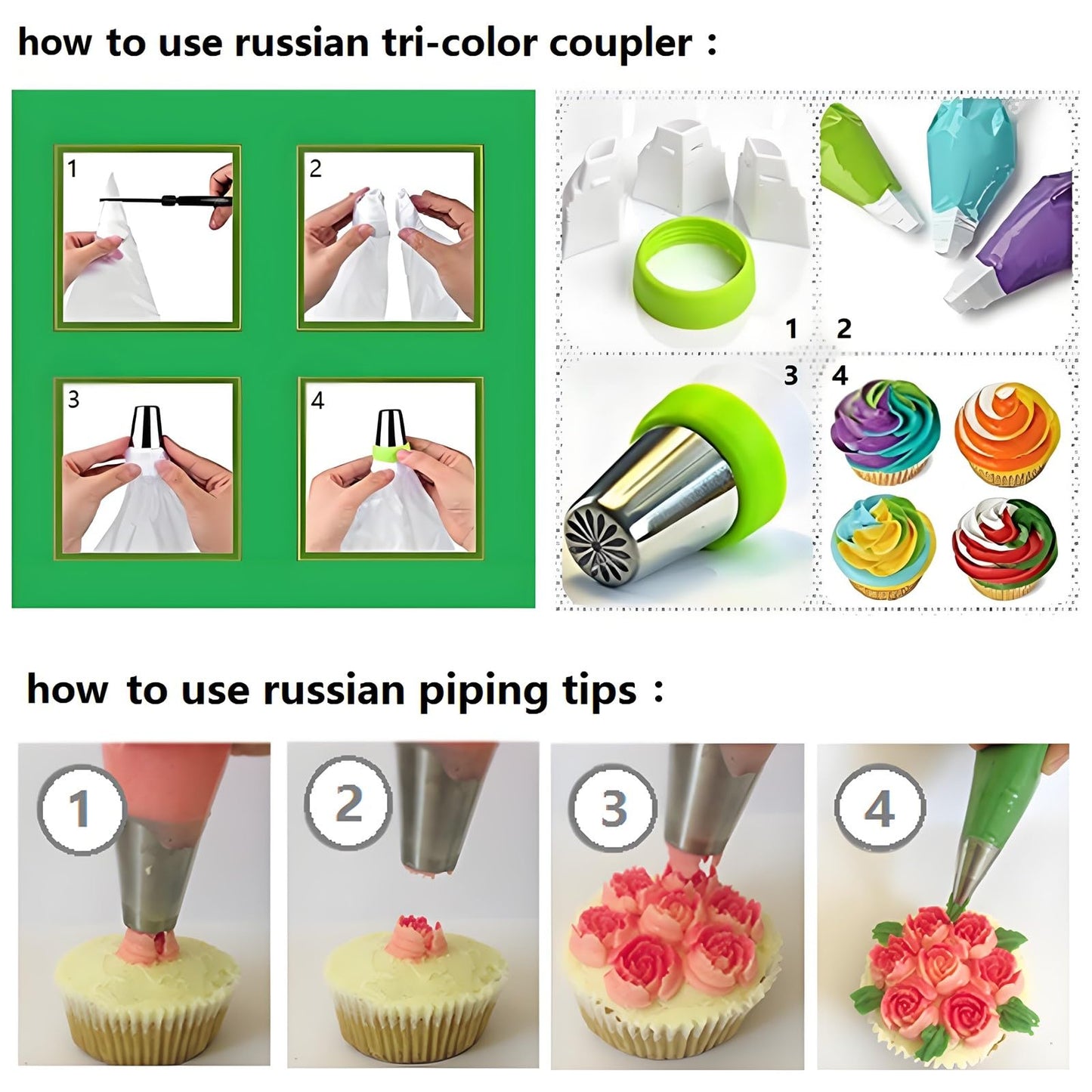YOQXHY Russian Piping Tips Set, 193 Pcs with 28 Numbered Russian Tips, 48 Numbered Icing Tips, 1 Ball Tip, 2 Leaf Tips, Pattern Chart, 4 Couplers, 100 Pastry Bags & More for Cake Cupcake Decorating