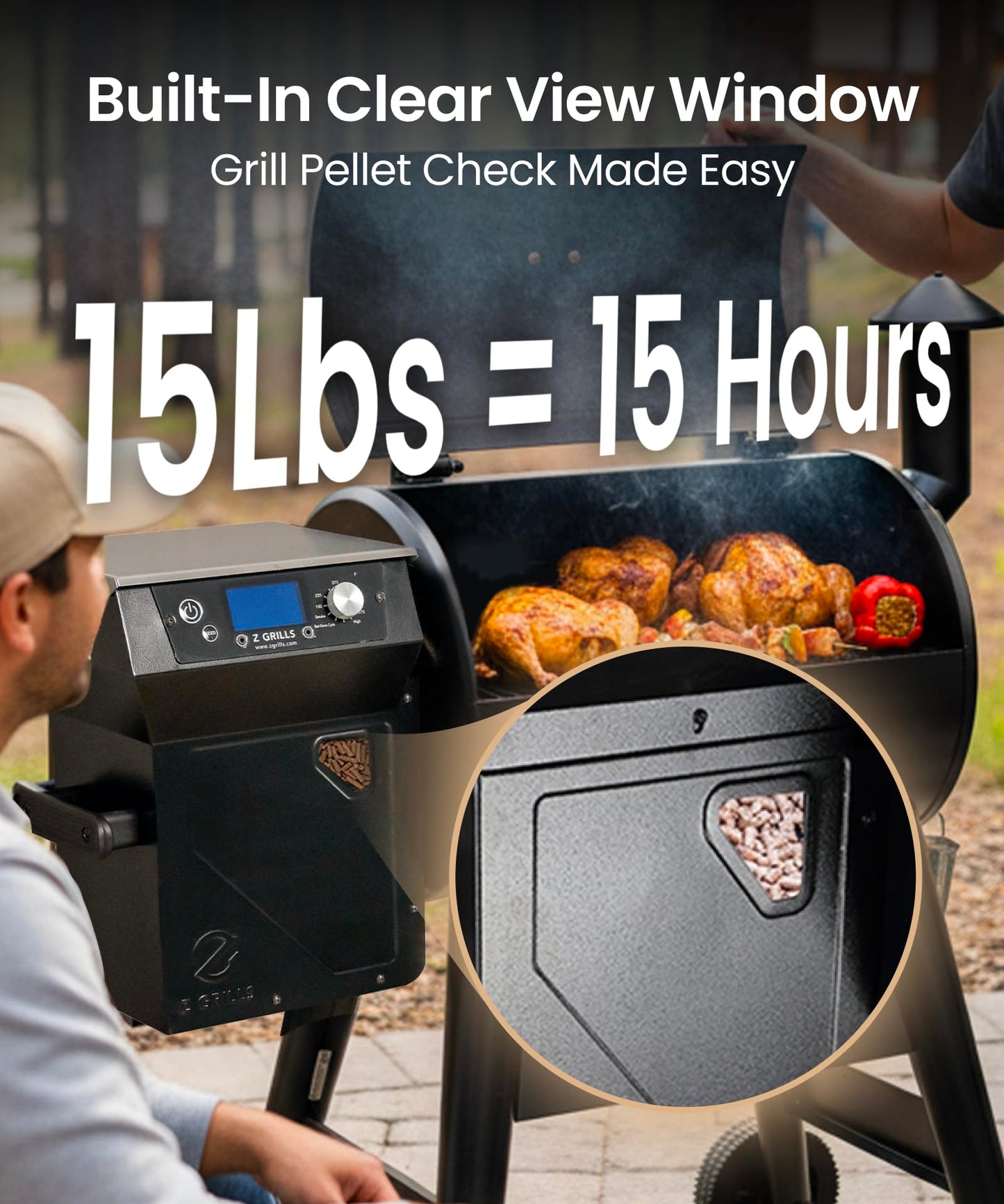 Z GRILLS 450E Pellet Smoker Grill, Upgrade PID 3.0 Temperature Control (180-450°F), 459 SQ.IN Cooking Area, 8 in 1 BBQ Grill,Hopper Cleanout, Meat Probe, Rain Cover, for Backyard Camping
