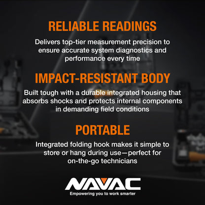 NAVAC N4A4H Manifold Gauge | Class 1.0 Accuracy | Impact-Resistant HVAC Gauge | Aluminum Body and Rubber Cover | Easy-to-Read Analog Display | 4 Valves | with Hoses | 1 Year Warranty