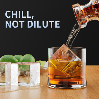 Large Ice Cube Tray for Whiskey: FDDBI Silicone Ice Cube Trays with Lid - 2Pack Big Square Old Fashioned Ice Cube Maker for Cocktail - 2inch Huge Cubed Ice Trays for Whisky