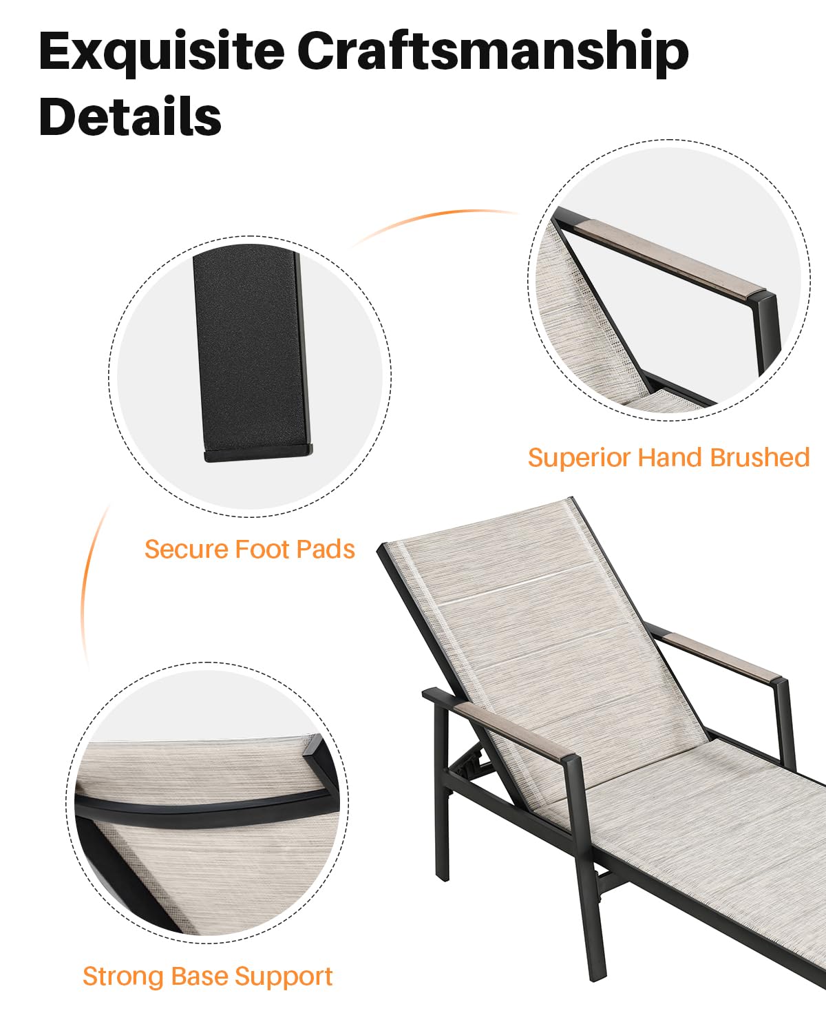 SEEHILL Outdoor Chaise Lounge Set of 2, Never-Rust Aluminum Patio Lounge Chairs with 3D Ultra-Thick Textilene, 6-Position Adjustable Backrest Pool Loungers for Sunbathing, Poolside, Beach, Lawn