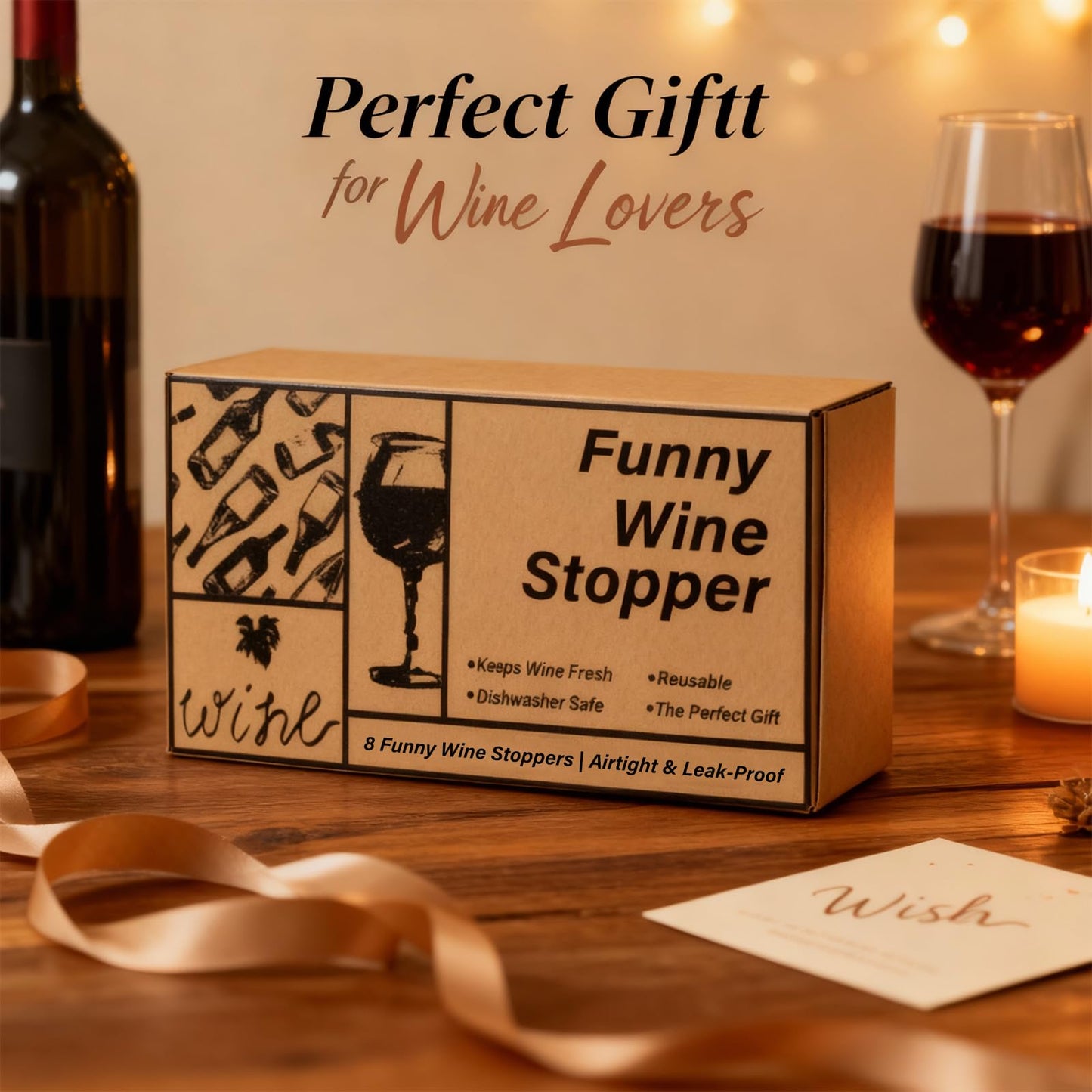 8 Pack Funny Wine Stoppers - Wine Gifts for Wine Lovers, Airtight Food-Grade Silicone Bottle Stoppers to Keep Wine Fresh, Novelty Christmas Gifts for Men, Women, Mom, Wife