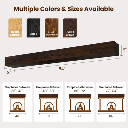 Acovy Floating Fireplace Mantel Shelves, 84x8x5 Inches Natural Wooden Floating Shelf for Over Fireplace, Wall-Mounted Mantel Shelf for Living Room and Home Decor, Rustic Brown