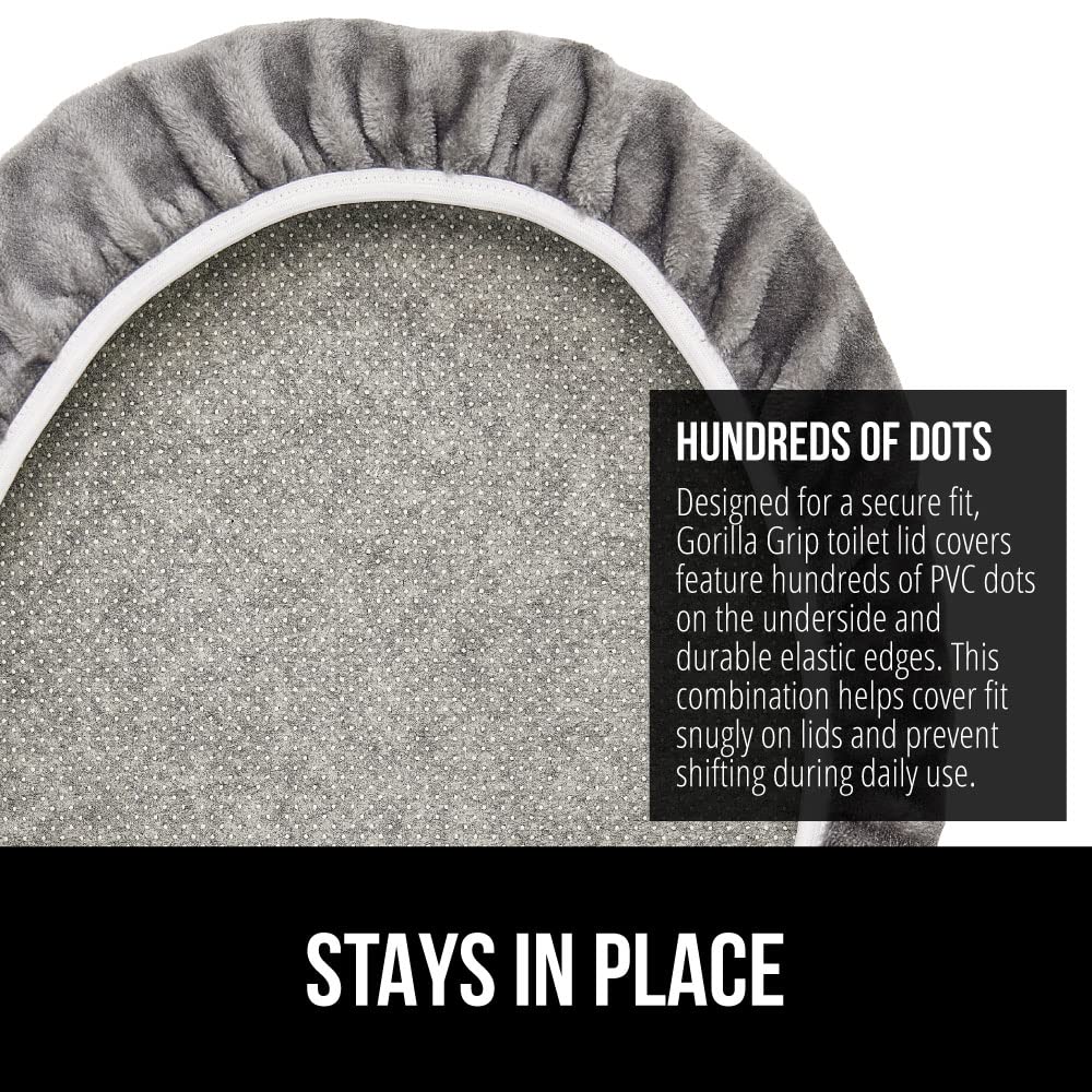 GORILLA GRIP Thick Memory Foam Bathroom Toilet Lid Seat Cover, Soft Velvet Topside, Machine Wash, Plush Cushioned Covers Fits Most Size Lids, Decorative Bath Room Accessories, 19.5x18.5, Grey