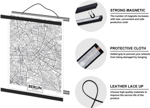 Benjia Magnetic Poster Hanger - Stylish Wooden Frame for 21" Artwork & Prints | Black
