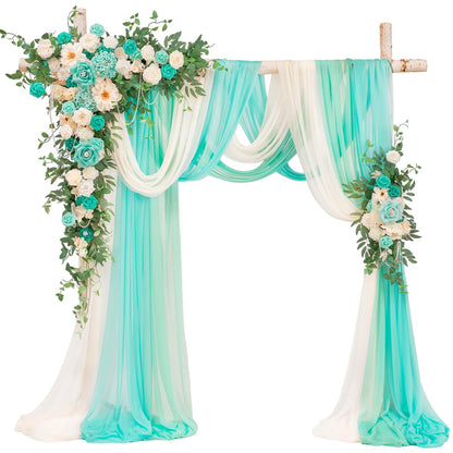 TINGE TIME Wedding Arch Flowers Kit - Deluxe 5pcs Artificial Floral Swag with 3 Sheer Drapes, Realistic Silk Flower Arrangements for Wedding Ceremony Arbor Backdrop Reception Party Home Decor
