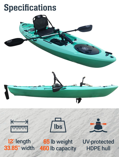 Upgraded Brooklyn 12.0 Pro Pedal Drive Propeller Kayak by BKC, 12 ft Hands-Free Single Fishing Kayak, Rudder Steering, 70 lb Hull, Watertight Storage & Adjustable Seat (Camo)