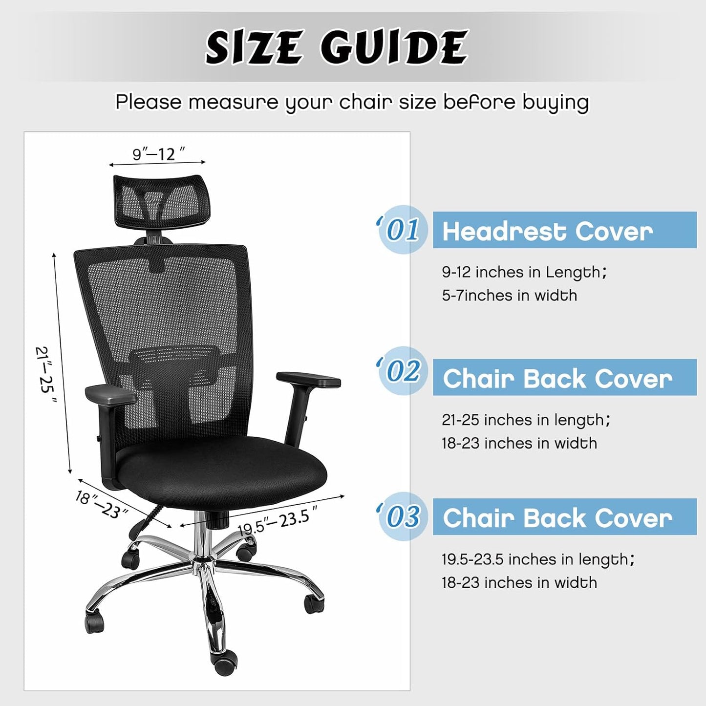 Lounsweer 3 Pieces Headrest Chair Cover, Office Chair Cover, Rolling Desk Chair Cover, Gaming Chair Covers, Stretch