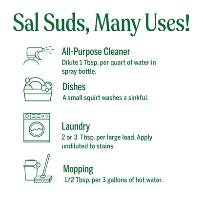 Dr. Bronner's Sal Suds Biodegradable Cleaner (32 oz) – All Purpose Pine Mop Detergent for Floors, Laundry & Dishes, Multi-Surface Concentrate, Heavy-Duty Degreaser