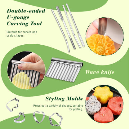 48-Piece Stainless Steel Fruit & Melon Carving Tools Set with Gloves - Watermelon Sculpting Kit, Ergonomic Handles, Portable Case for Culinary Arts, Sculpting, Peeling