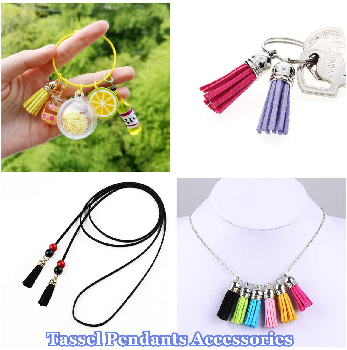 MSCFTFB 100 Pieces 1.5inch Mini Tassels Faux Suede Mala Tassel Kit for Earring Necklace Jewelry Making Garland Keychain Dreamcatcher Charms DIY Crafts (Rose)