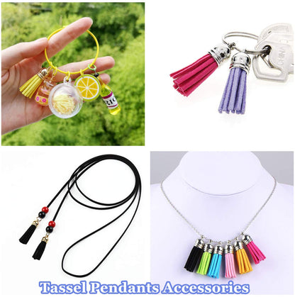 MSCFTFB 100 Pieces 1.5inch Mini Tassels Faux Suede Mala Tassel Kit for Earring Necklace Jewelry Making Garland Keychain Dreamcatcher Charms DIY Crafts (Lime)