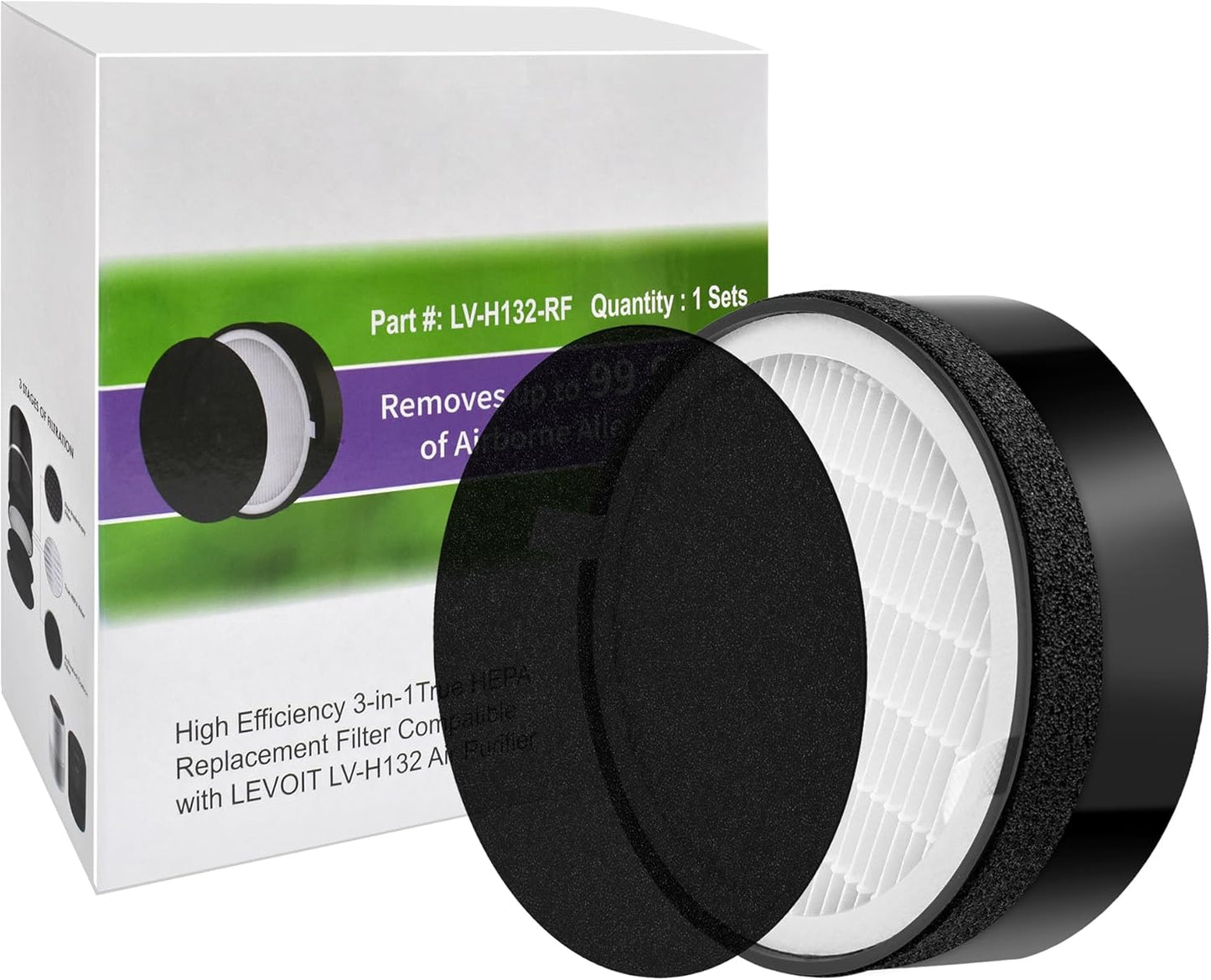 LV-H132 True HEPA and Activated Carbon Filters Set for Levoit LV-H132, LV-H132-RF (1 Pack) FilledwithLove