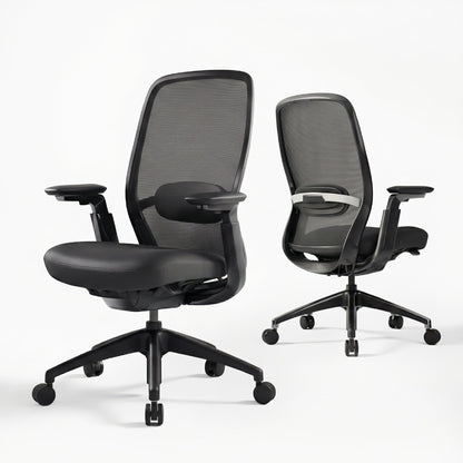 COLAMY Aether Executive Office Chair for Long Hours, One-Touch Easy Adjust Managerial Desk Chair with Levitating Seat Cushion & Pilot-Level Sync Armrests, 300 LBS Mid Back Mesh Computer Chair,Black