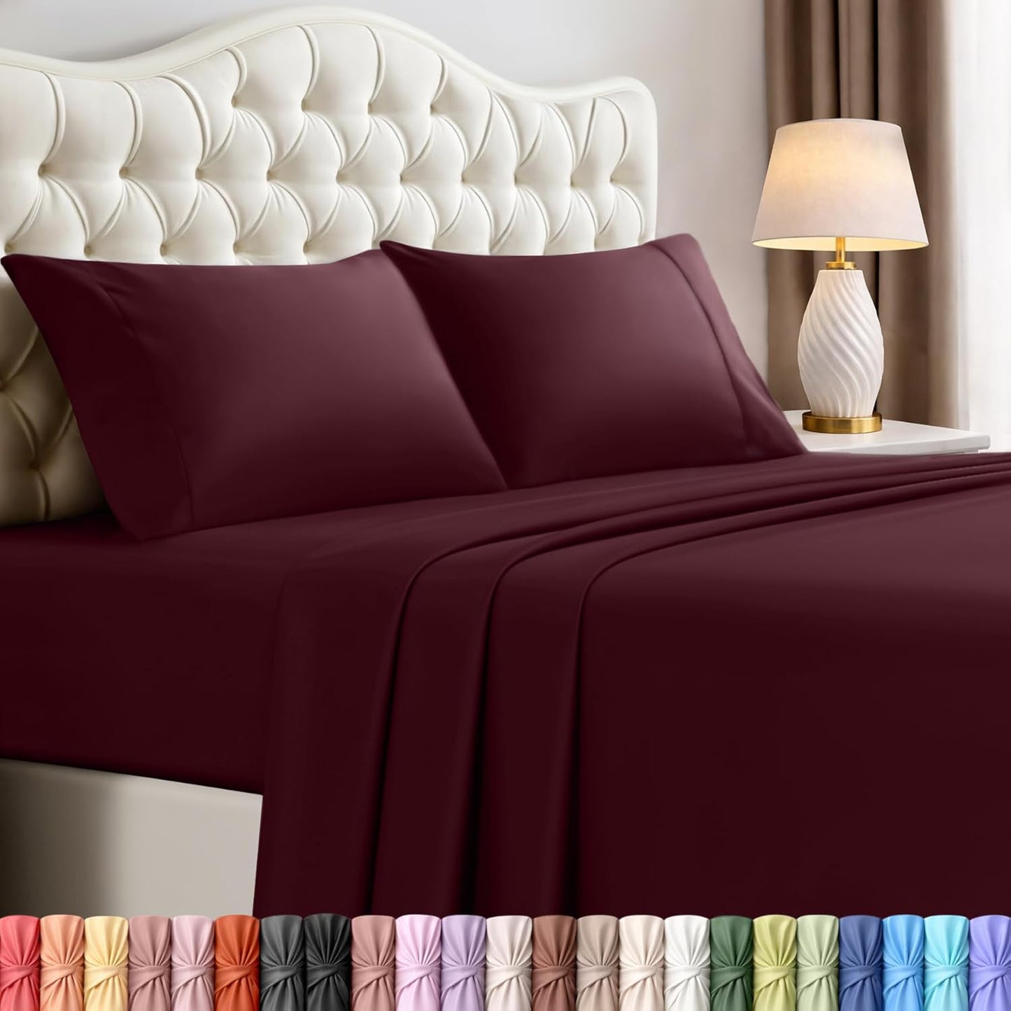 Utopia Bedding King Size Sheet Set - Soft, Breathable Microfiber | 4-Piece in Burgundy, Oeko-Tex Certified