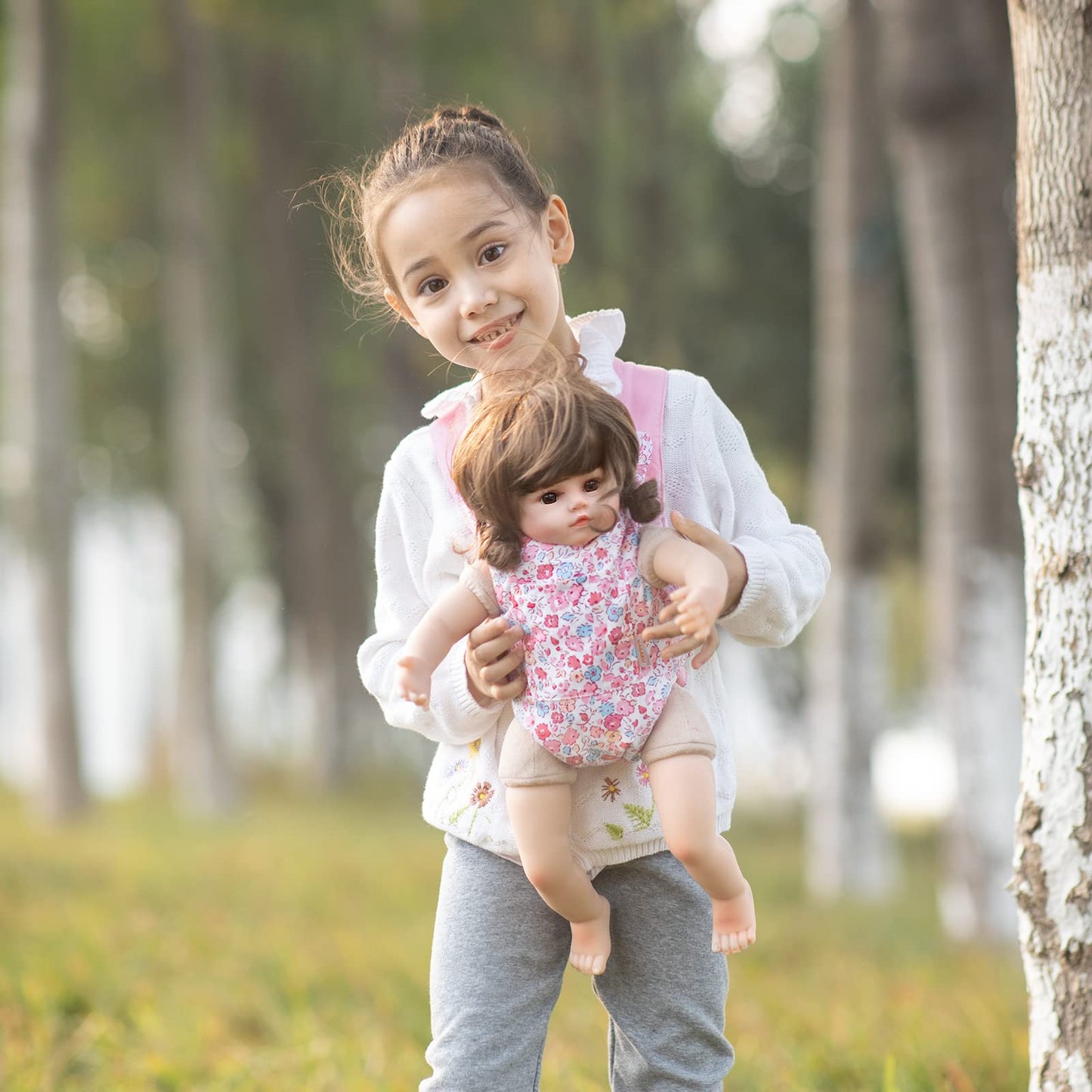 GAGAKU Baby Doll Carrier Stuffed Animal Carrier for Girls Doll Accessory Adjustable Straps for 12 to 20 inch Reborn Baby Dolls - Pink Flowers