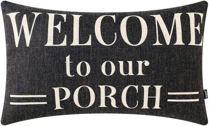 TRENDIN Farmhouse Porch Waist Pillow Cover - 20x12 inch Black Word Welcome to Our Porch Throw Pillow Cover