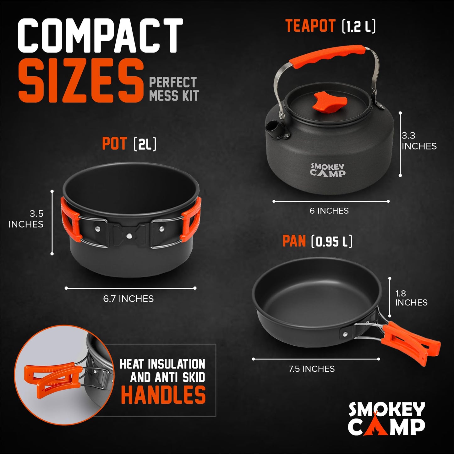 18 Pcs Smokey Camp Backpacking Cooking Set with Stove & Adapter - Pot, Pan, Kettle, Stove, Cutlery, Compact Camping Cookware Mess Kit, All in One Non-Stick Camping Cooking Set, Hiking, Picnic