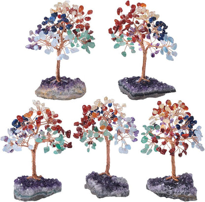mookaitedecor 7 Chakra Crystal Tree with Amethyst Cluster Crystals Base, Home Decor for Reiki and Good Luck