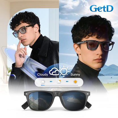 GetD AI Glasses for Men & Women, Smart Glasses Powered by ChatGPT, AI Real-time Translation with 145 Languages, 11H Music Play, Bluetooth Glasses with Photochromic Lens for Daily Use, Travel