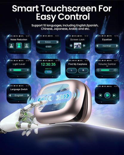 LEEMC Wireless Earbuds, Bluetooth Headphones 6.0, Ear Buds with Touch Screen, ANC ENC Noise Cancelling, 40H Bass Stereo Sound Over-Ear Earphones for iOS, Android, Sports,Workout, Rosegold
