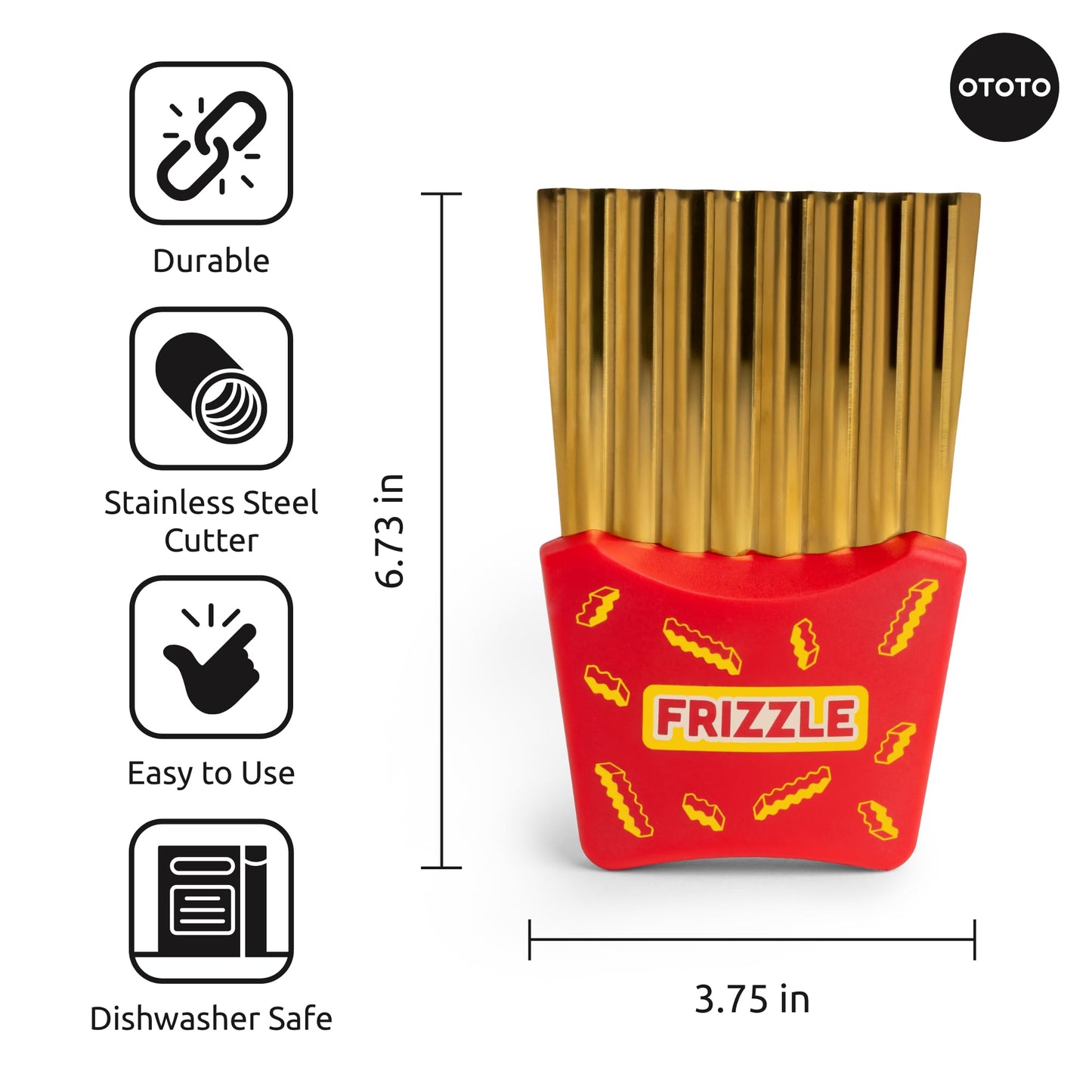 NEW - OTOTO Frizzle Crinkle Fry Cutter - Crinkle Cutter for Veggies, Waffles, Fries, Cool Kitchen Gadgets, Cute Kitchen Accessories, Funny, Unique Gifts, White Elephant Gifts, Quirky