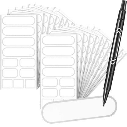 264 Pieces Removable Food Labels Stickers Waterproof Kitchen Labels for Food Storage, Home Organization with Marker Pen, 3 Sizes (Silver Side)