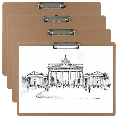 4PCS Extra Large Clipboards, 13’’ x 17’’ Clipboard, A3 Horizontal Wooden Clip Boards, Low Profile Clip Art Clipboard for Drawing, Sketching, Art Supplies, Landscape for Home Office