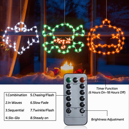 Veeydrut Halloween Decorations Lights 3 Packs, USB or Battery Powered Halloween Ghost Skeleton Skull Decor String Lights, 8 Modes Remote Control with Timer, Outdoor Indoor Home Party Gift