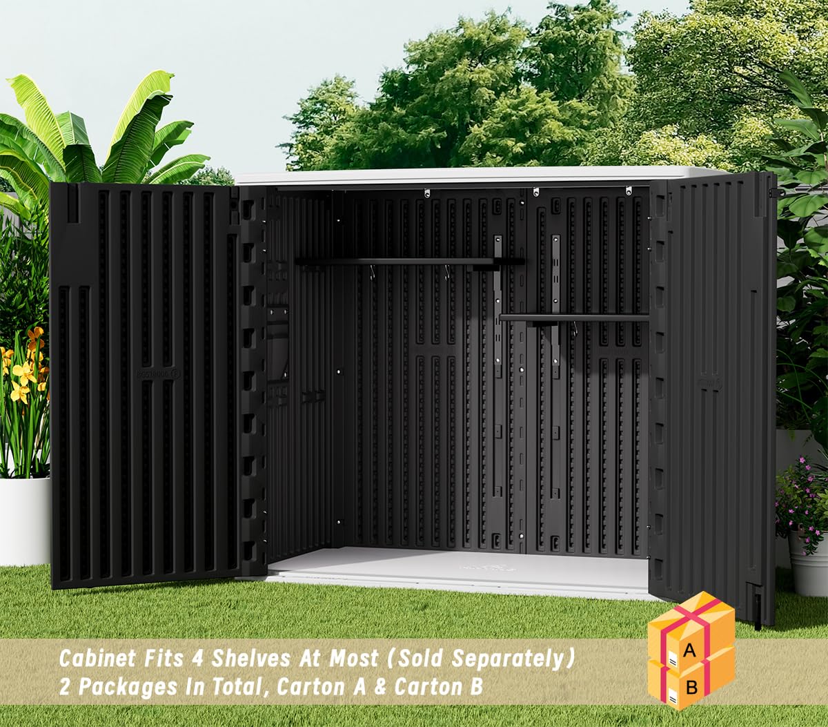 KINYING Outdoor Horizontal Storage Sheds,37 Cu.ft Outdoor Storage Cabinet Waterproof Resin Tool Storage Box for Lawn Mower,Garden Tools and Patio Furniture, Lockable (Black)