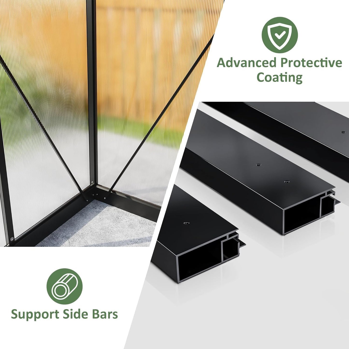 Polar Aurora 10X18 FT Polycarbonate Greenhouse for Outdoors, Walk-in Aluminum Green House with Quick Setup Structure and Roof Vent for Outside Garden Backyard, Black