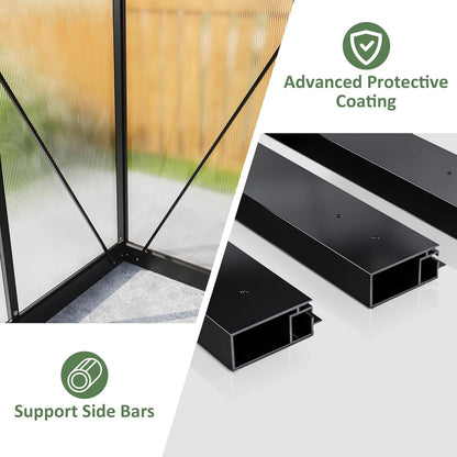 Polar Aurora 10X18 FT Polycarbonate Greenhouse for Outdoors, Walk-in Aluminum Green House with Quick Setup Structure and Roof Vent for Outside Garden Backyard, Black