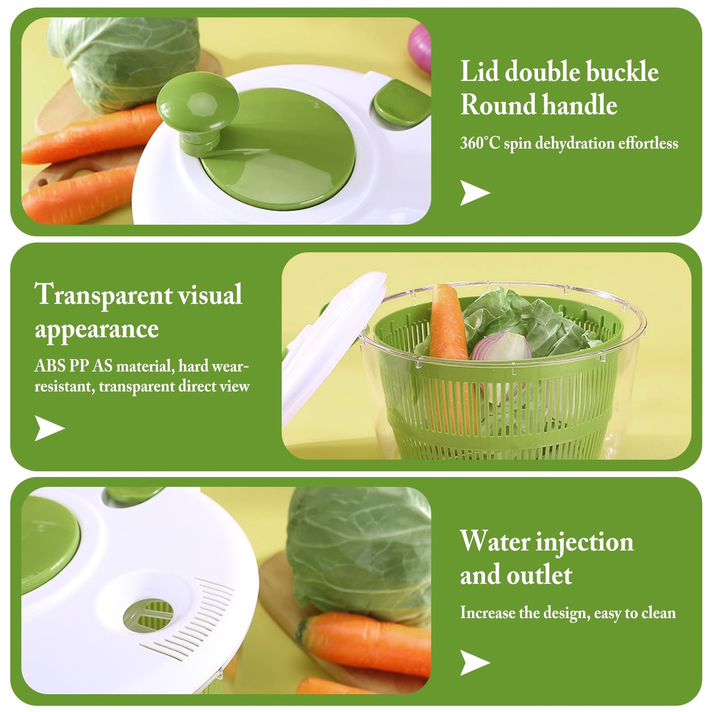 Large Salad Spinner with Lid, 5 Qt Capacity, Manual Vegetable Dryer with Double-Lock Handle, Quick and Easy Multi-Use Lettuce Spinner, Vegetable Dryer, Fruit Washer