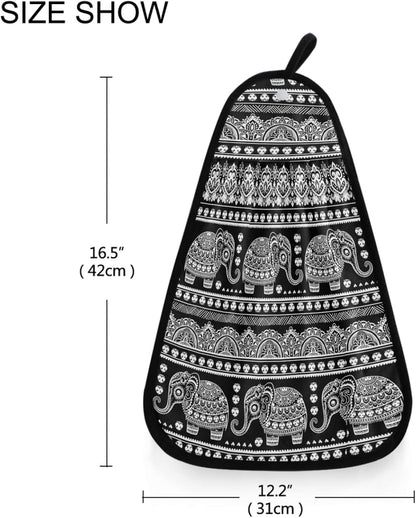 visesunny Bohemian Style Elephant Black Kitchen Dish Towel with Hanging Loop Absorbent Hand Towel for Bathroom Cleaning