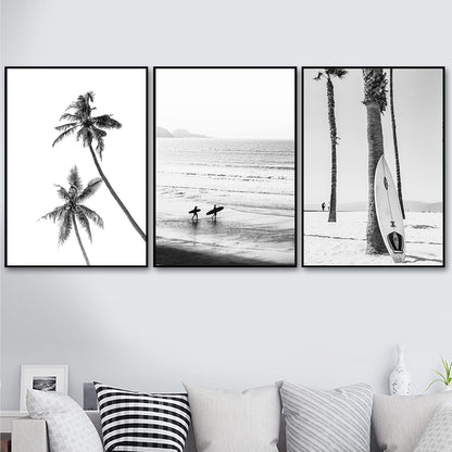 VLOLIFE Black and White Coastal Surfing Landscape Posters and Prints, Unframed Canvas Painting Home Decor 16X24inchX3