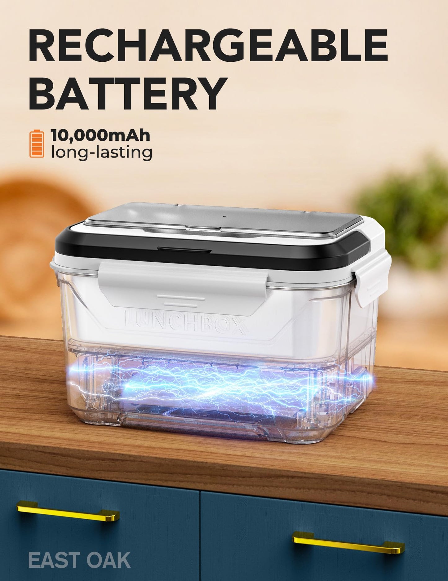 EAST OAK Cordless Electric Lunch Box for Adults, Heated Lunch Box Battery Powered with Automatic Heating, 5.5 Cups Portable Food Warmer with Insulated Carry Bag
