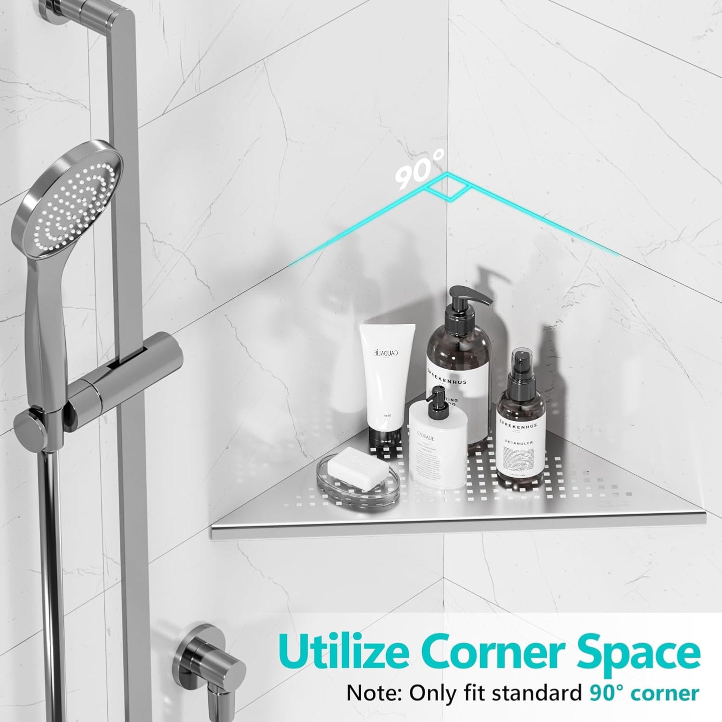 12" SUS304 Qeke Bathroom Corner Shelf, Recessed Shower Shelf Caddy, Stainless Steel Shelf Wall Mount Triangular, No