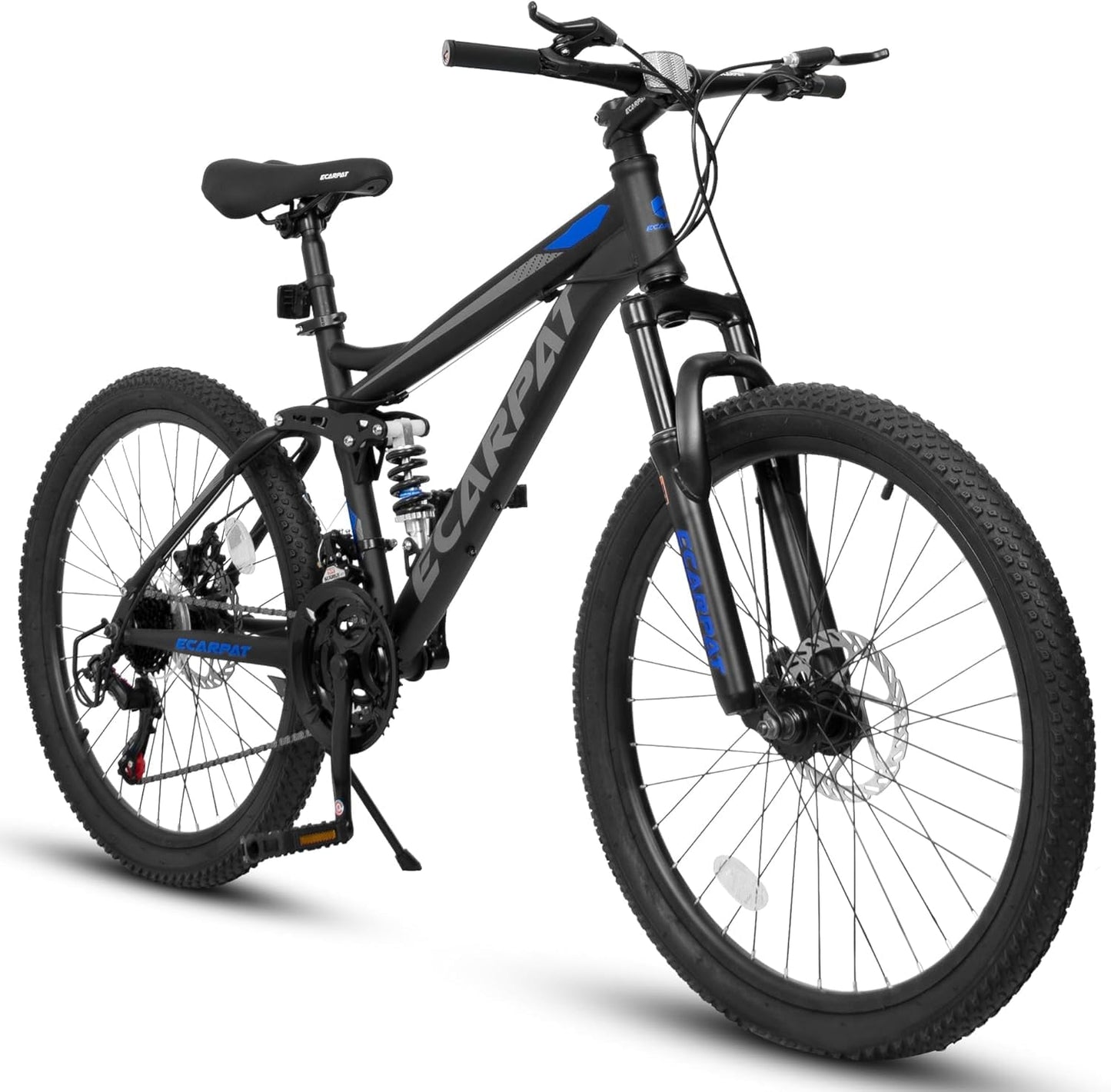 richvelo Mountain Bike with Full Suspension, 21 Speed Shifter Lever with Gear Indicator, High Carbon Steel Frame, Mechanical Disc Brakes, Use for Men/Women/Adults, Ideal for Trails. (Black, 26 INCH)