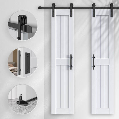 EaseLife 36 x 84 inch (Double 18x84 Door) White Barn Door with 6.6FT Sliding Door Hardware Kit Included & Handle,Solid Wood,Waterproof,DIY Assemblely,Easy Install,H-Frame,Fit 32-34in Wide Opening