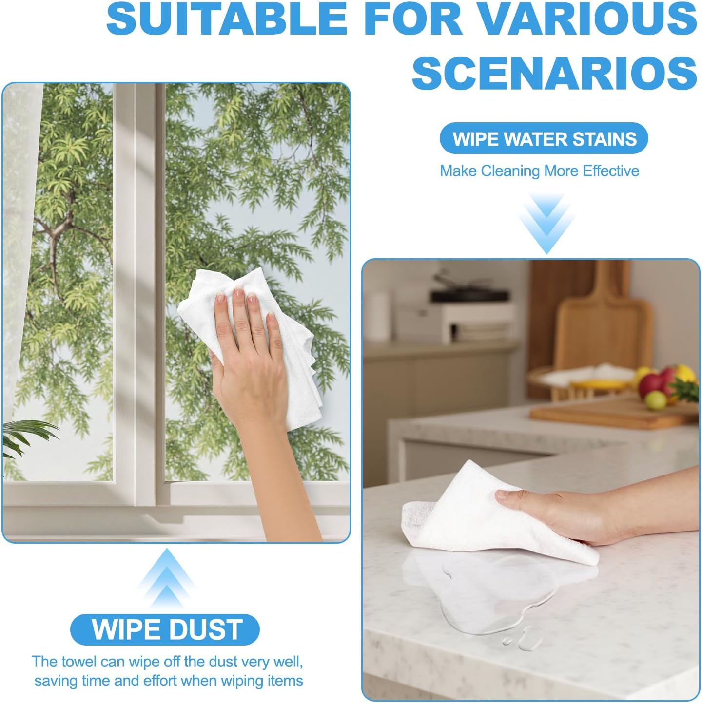 24 Pack 100% 12x12 Inch Cotton Wash Cloth, Highly Absorbent and Soft Feel Fingertip Towels, Machine Washable Washcloths
