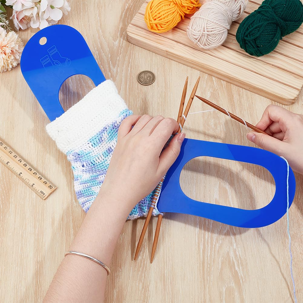 BENECREAT 2Pcs Acrylic Sock Blockers, Blue Large Knitting Sock Ruler Stocking Blockers Socking Stretchers for Knitting & Crochet Stocking Knitters, 3mm Thick
