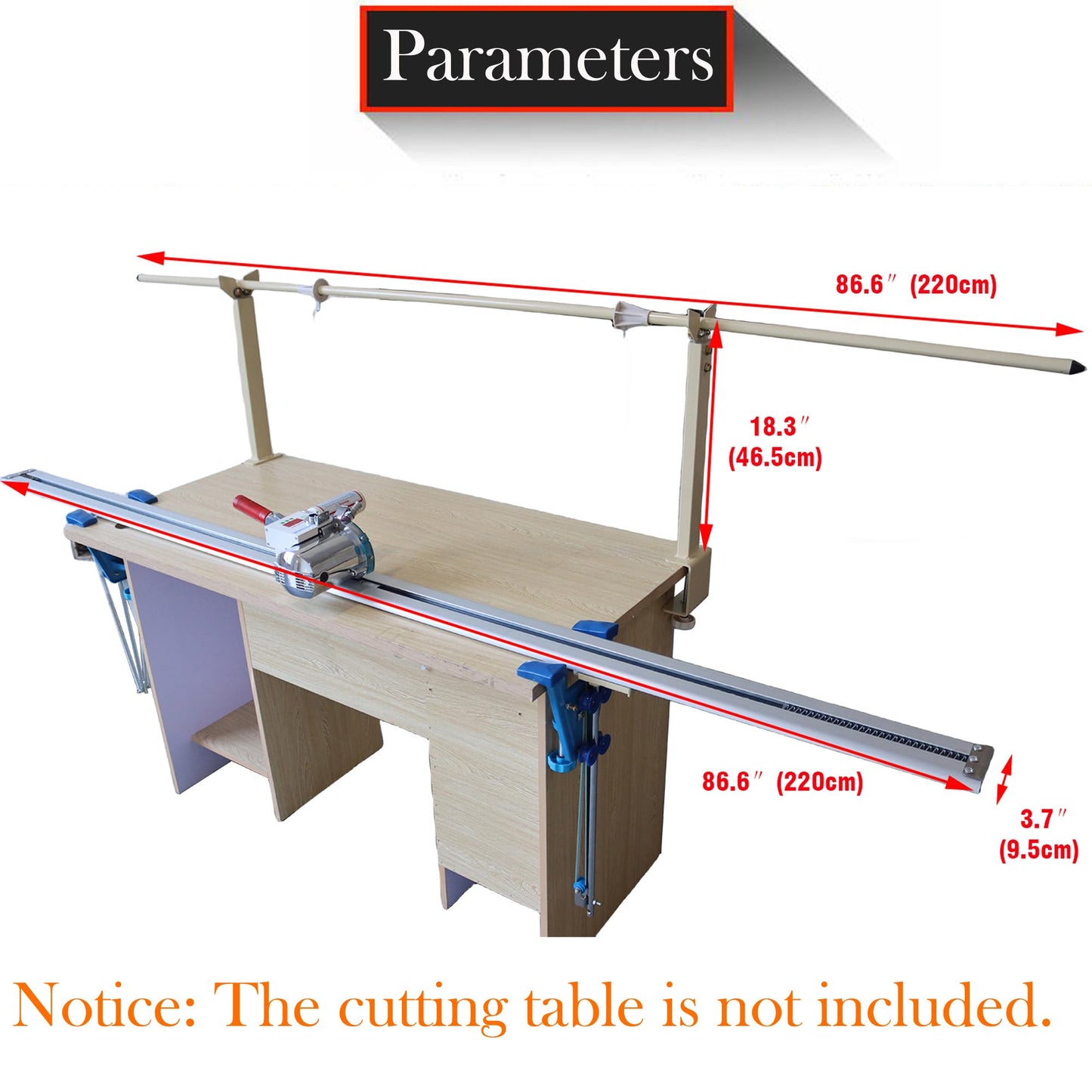 HQHAOTWU Cloth Cutting Machine High Speed Fabric Cutting Machine Cloth Cutter Fabric End Cutter with 86" Rack & Digital Counter for Clothing, Textiles, Leather 220V