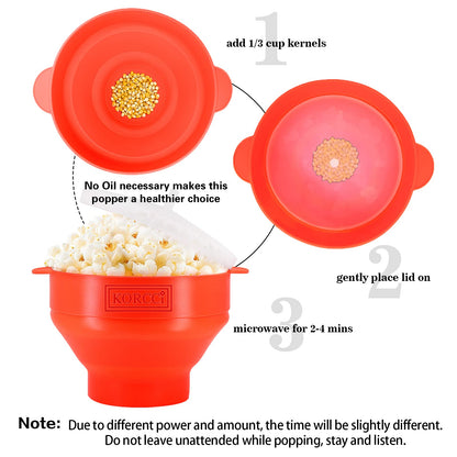 The Original Korcci Microwaveable Silicone Popcorn Popper, Microwave Popcorn Popper, Collapsible Microwave Popcorn Maker Bowl, No Oil Required, Use In Microwave, Dishwasher Safe (Blue)