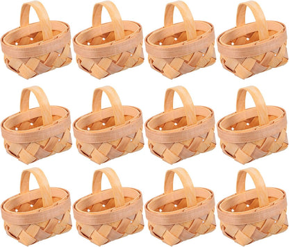 MAGICLULU 12Pcs Mini Woven Baskets with Handles, Wooden Candy Gift Baskets for Craft Wedding Birthday Party Favors