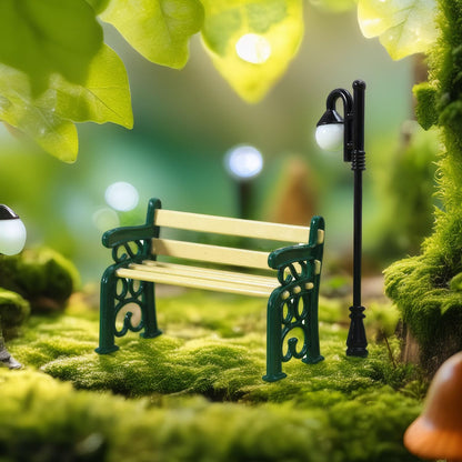 Miniature Lamppost & Bench Set (1:24 Scale): Metal & Wood Outdoor Scene Accessories for Dollhouse Garden, Park Decor, Adult Collector