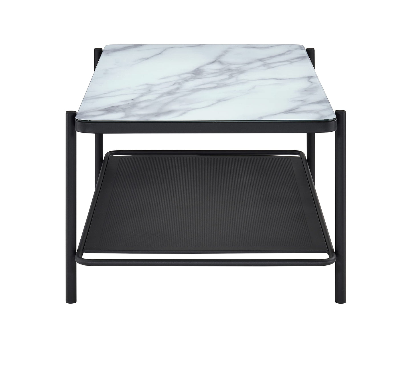 Furniture of America Basil Industrial 1-Shelf, Faux Marble Top Steel 48 in. Rectangle Coffee Table for Living, Bedroom, Reception Room, Black and White