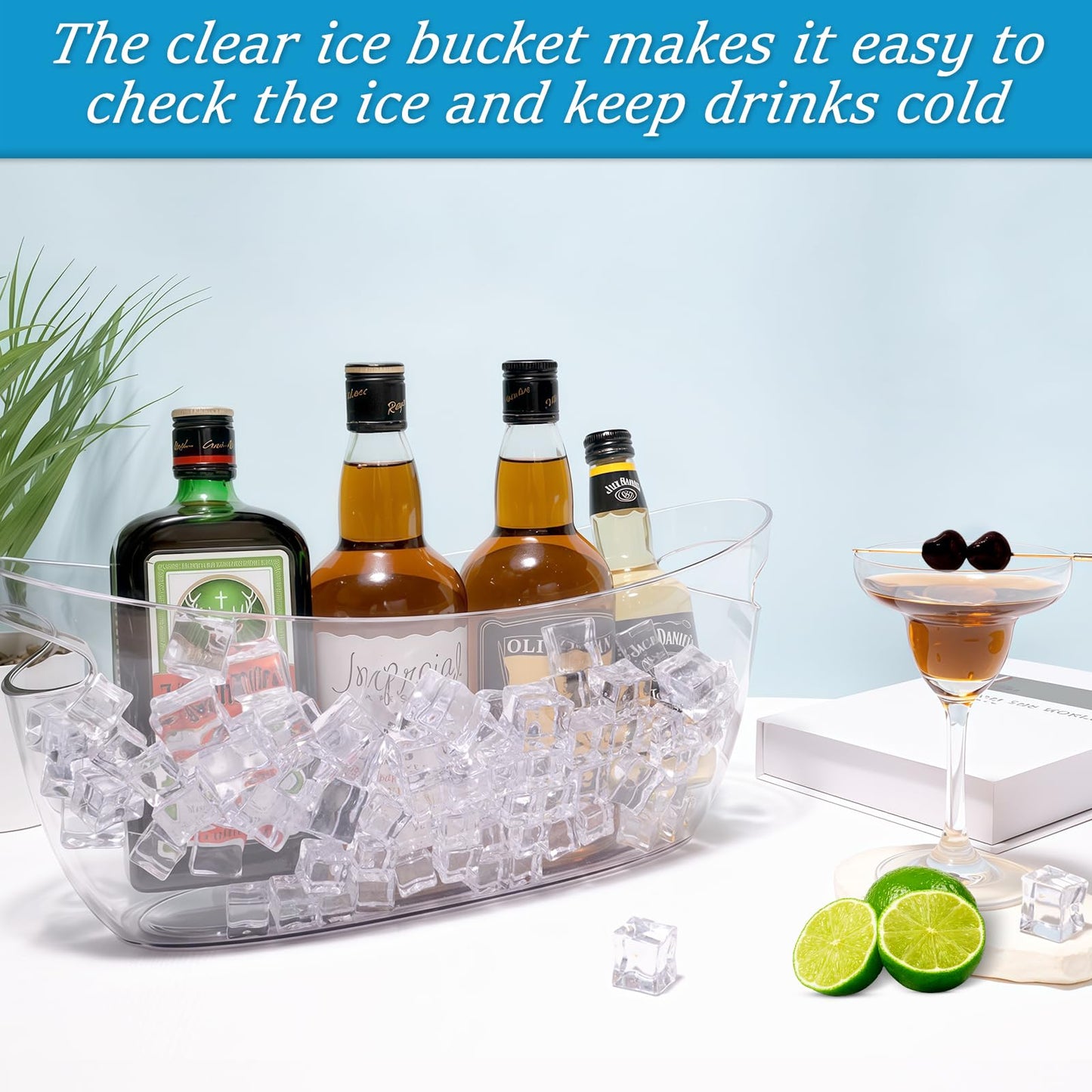 2Pcs Clear Ice Buckets for Parties, 5.5L Acrylic Champagne Bucket with Scoop, Mimosa Bar Supplies, Plastic Tub for Drinks, Cocktail Bar, Wine, Beer, Soda,Beverage,Cooler