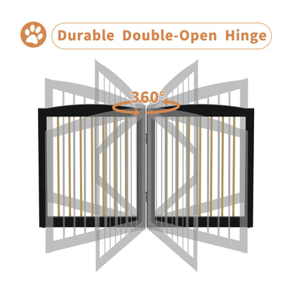 PUPETPO Freestanding Pet Gate for Dogs, Foldable Wooden Dog Gate for House, Indoor Dog Gate for Stairs, Doorways, Step Over Pet Puppy Safety Fence, 80 Inch Wide, 4 Panels 24", Black & Gold