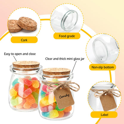 Brajttt 3.4 oz Small Glass Jar with Cork Lids,48 pcs Mini Glass Bottles,Spell Jars with Twine and Labels,Pudding Yogurt Jar for DIY Crafts,Wedding,Gifts,Party Favors,Baby Shower